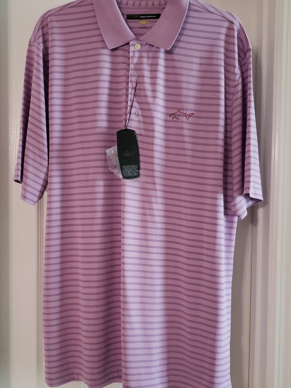 NWT-Greg Norman Collection Men's Lavender Striped Polo Shirt